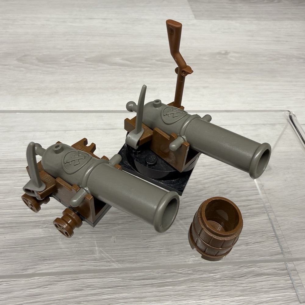 LEGO Gray 2 Cannons Brown Base 2527 Vintage Pirates Collectors, Barrel Gun Sword